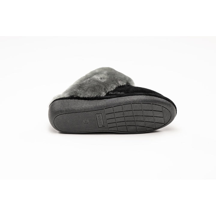 Natural Fashion Marilyn Black Suede Women Slippers 1-Piece Sheepskin Slides Image 4