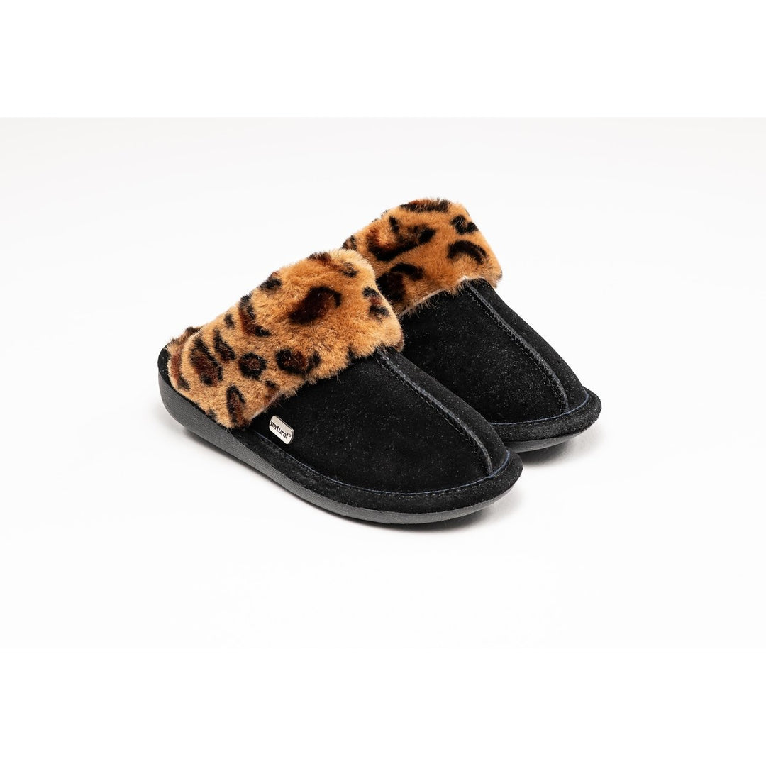 Natural Fashion Marilyn Suede Slippers Women 1-Piece Leopard Black 1 Inch Image 1