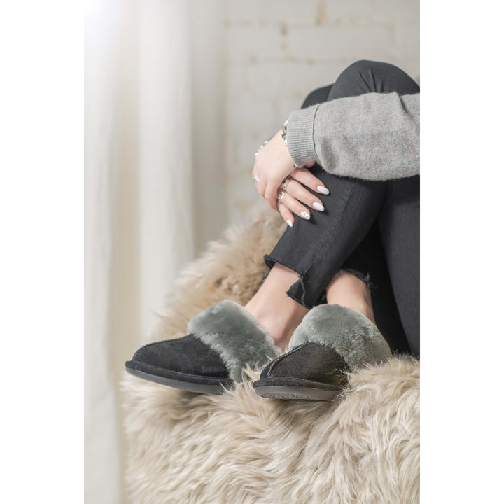 Natural Fashion Marilyn Black Suede Women Slippers 1-Piece Sheepskin Slides Image 8