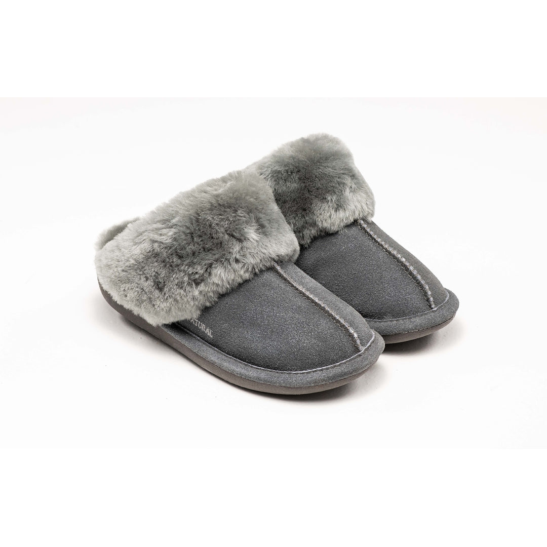 Natural Fashion Grey Marilyn Suede Women Slippers 1-Piece Sheepskin Comfort Image 1