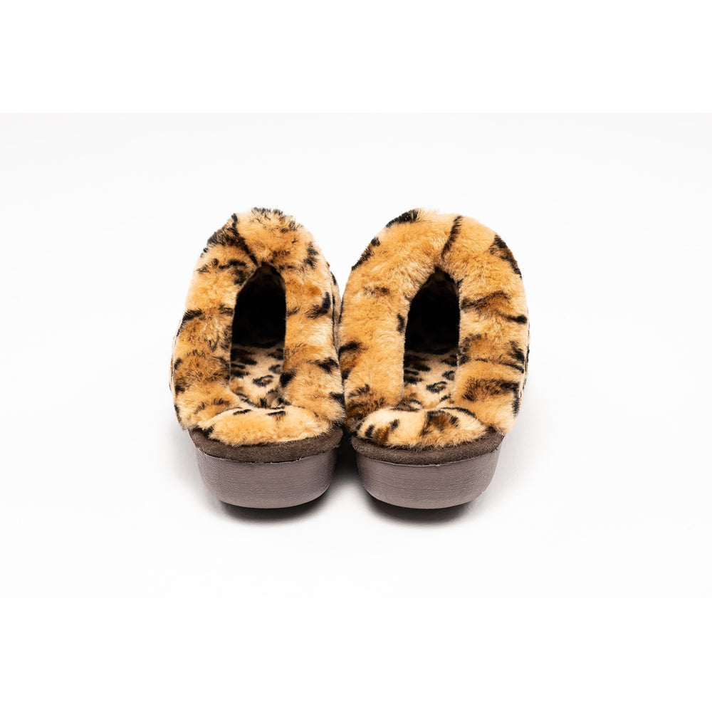 Natural Fashion Marilyn Leopard Chocolate Suede Women Slippers 1-Inch Sheepskin Image 2