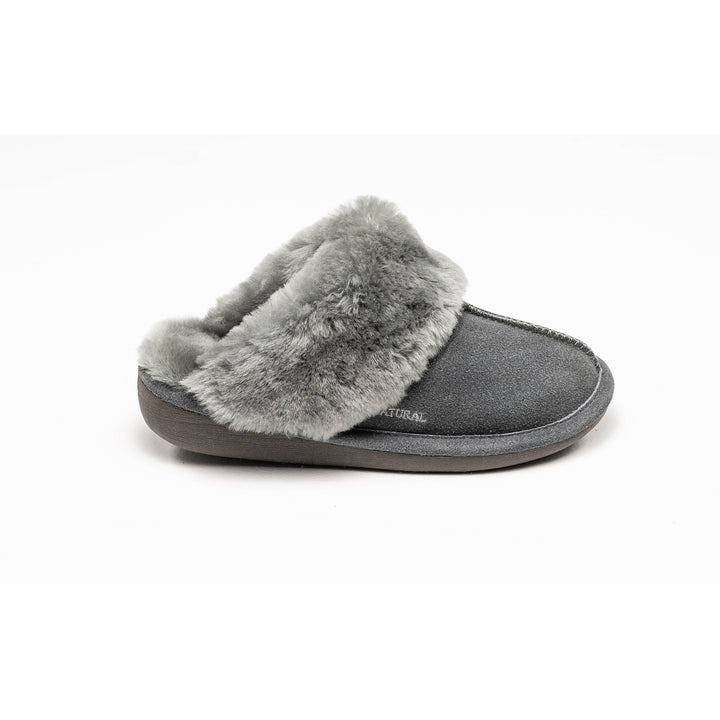 Natural Fashion Grey Marilyn Suede Women Slippers 1-Piece Sheepskin Comfort Image 3