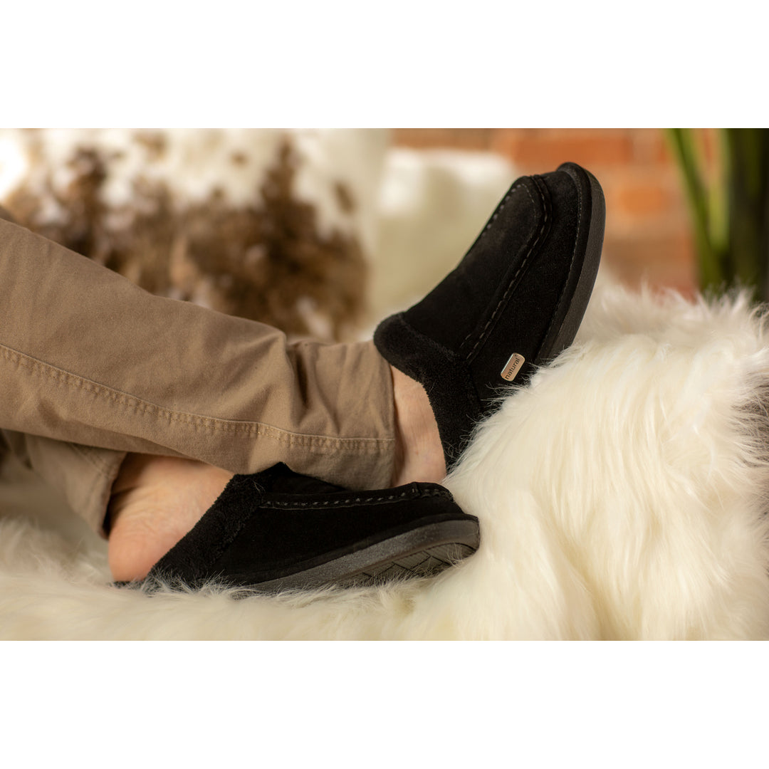 Natural Fashion Oliver Suede Men Slippers Black Faux Sheepskin Indoor Outdoor 1" Image 4