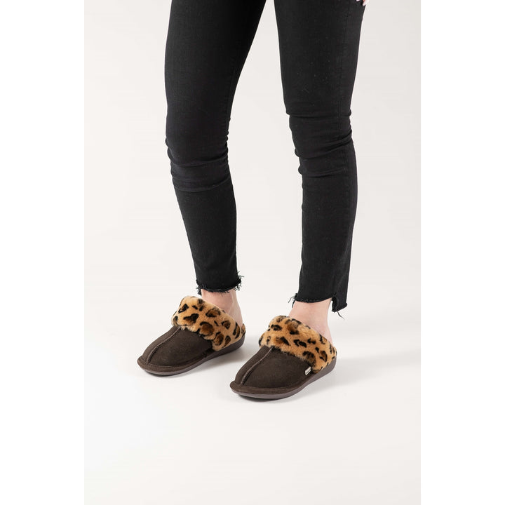 Natural Fashion Marilyn Leopard Chocolate Suede Women Slippers 1-Inch Sheepskin Image 4