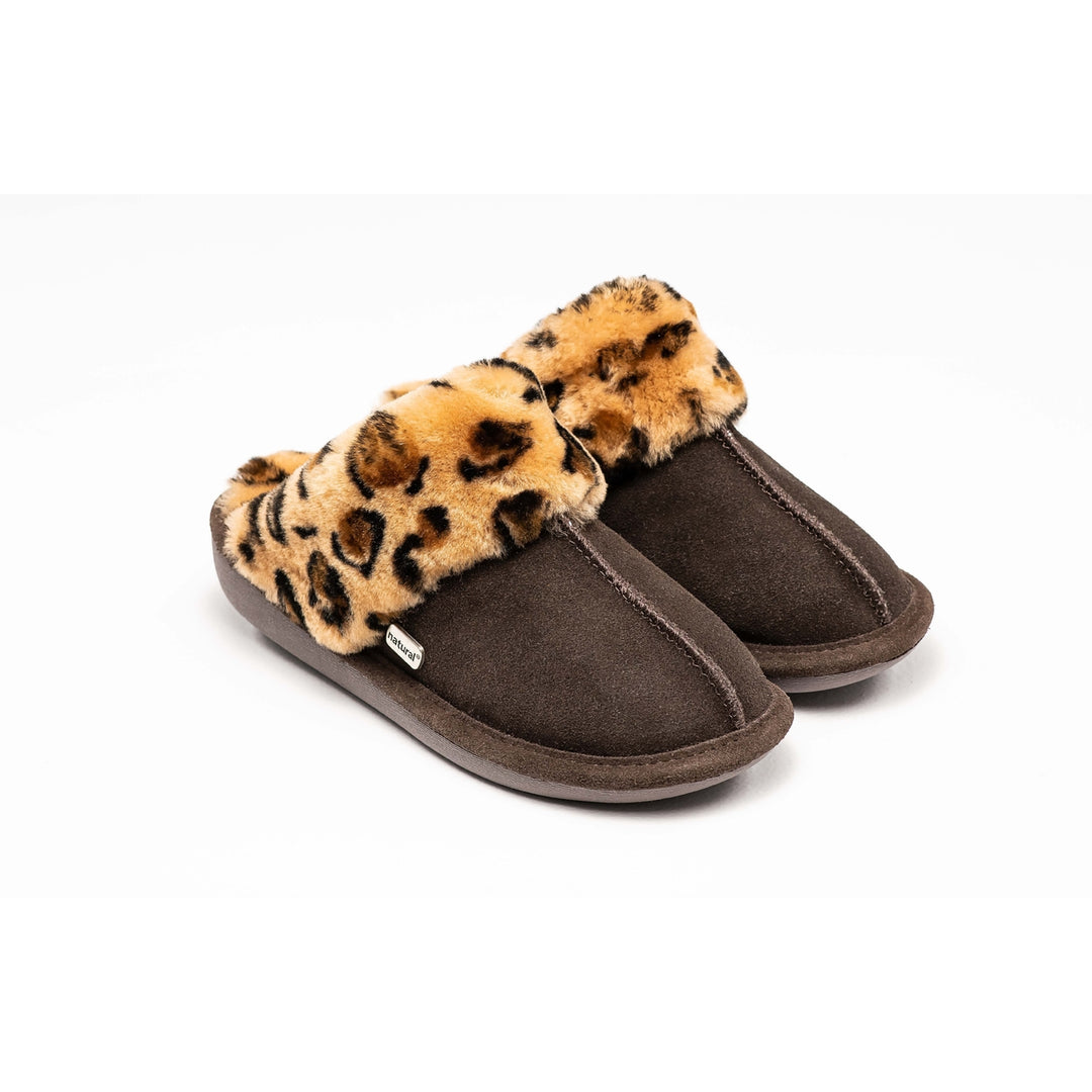 Natural Fashion Marilyn Leopard Chocolate Suede Women Slippers 1-Inch Sheepskin Image 7