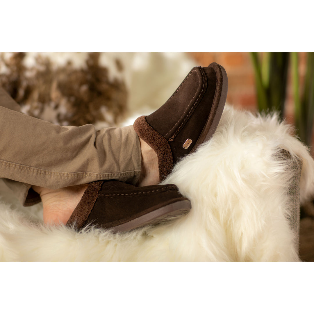 Natural Fashion Oliver Suede Mens Slippers Brown 1-Piece Faux Sheepskin faux Image 4