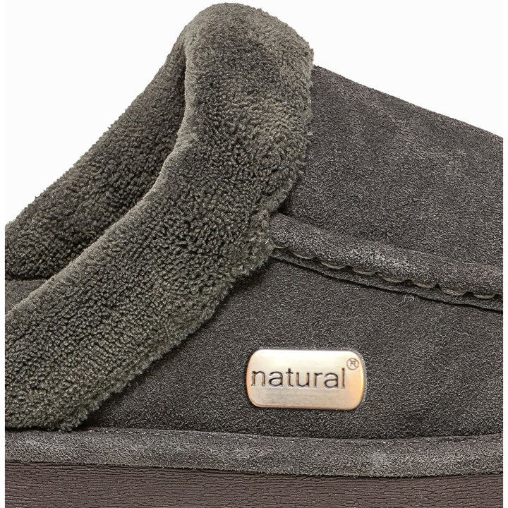 Natural Fashion Oliver Grey Suede Men Slippers 1-Piece Faux Sheepskin faux Comfort Image 3