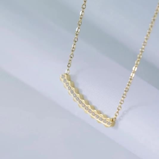 One line diamond necklace for women with minimalist and cool style high-end micro inlaid pendant fashionable collarbone Image 1