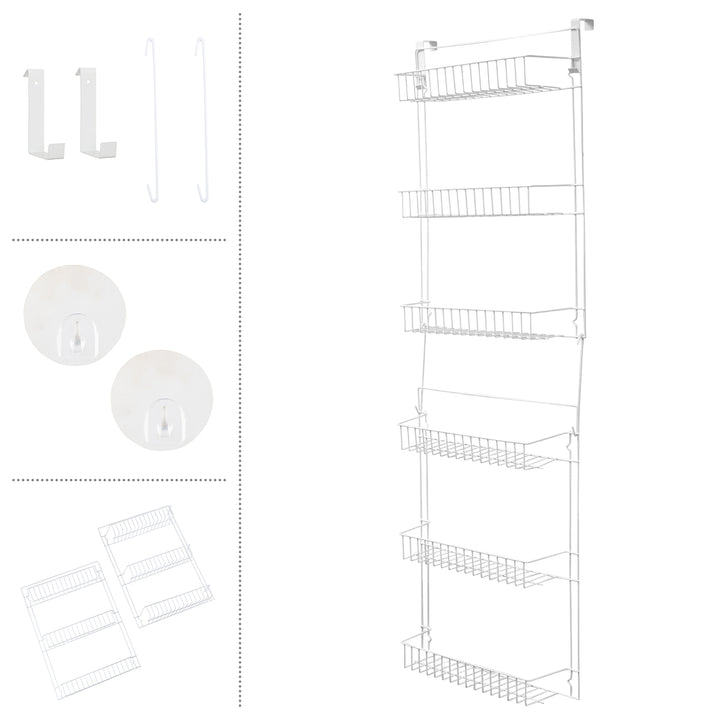 Over the Door Organizer 6-Tier Pantry Shelves Rack for Kitchen StorageWhite Image 3