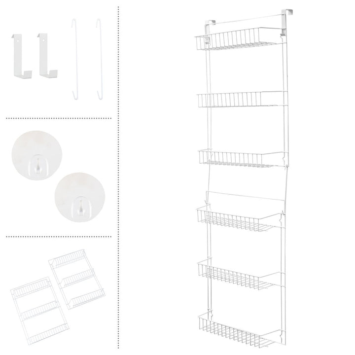 Over the Door Organizer 6-Tier Pantry Shelves Rack for Kitchen Storage White Image 3