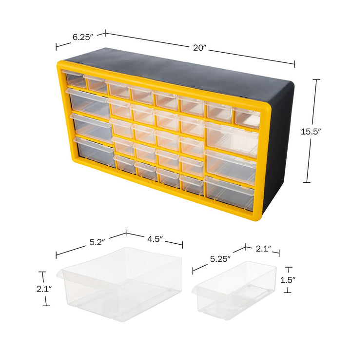 Stalwart 30-Drawer Plastic Organizer Yellow Craft Storage Wall Mount Tabletop Image 2