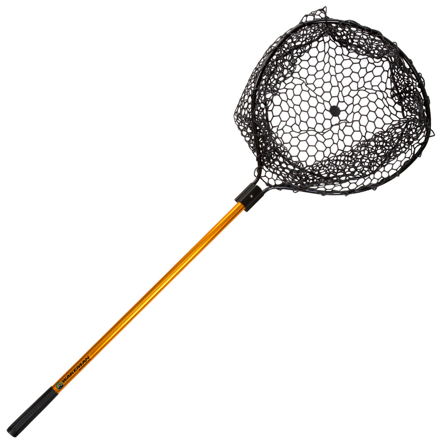 Collapsible Rubber Fishing Net 56 Inch Telescopic Handle Black Gold Nylon 35 Inch Image 1