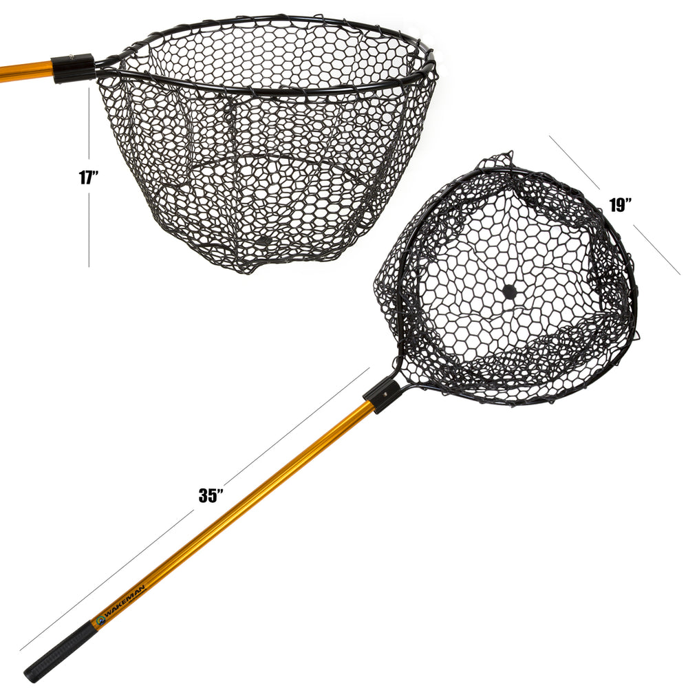 Collapsible Rubber Fishing Net 56 Inch Telescopic Handle Black Gold Nylon 35 Inch Image 2