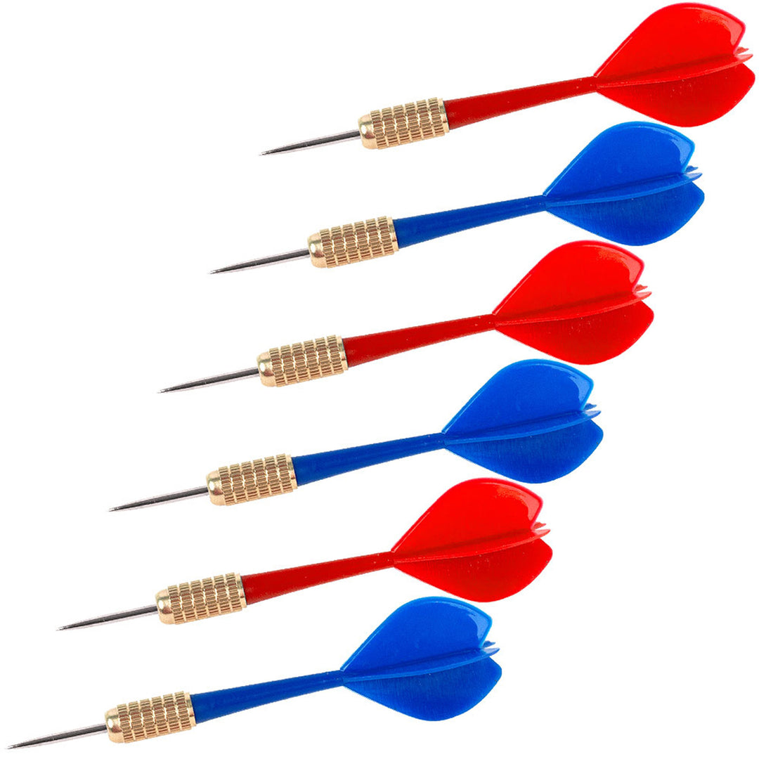 6 Pack 10 Gram Brass Steel Tip Darts Blue Red Team Play Durable Plastic Flights Image 1