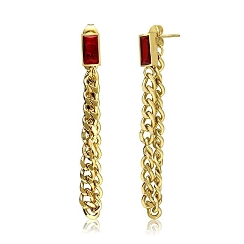 Dangle Chain Earrings Emerald Cubic Zirconia 18K Gold Plated Stainless Steel 80mm Image 4