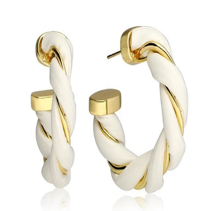 Gold Plated Twisted Faux Leather Chunky Earrings 40mm Unique Spiral Design Image 4