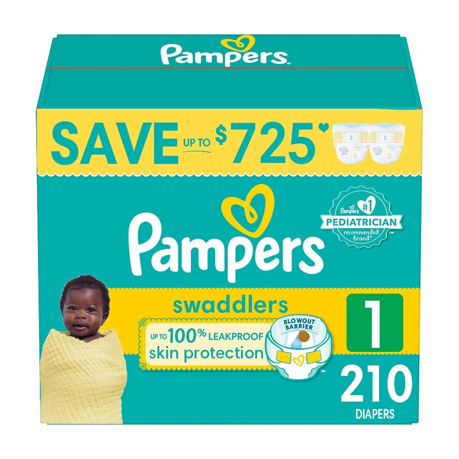 Pampers Swaddlers Diapers Size 1 (8-14 Pounds) 210 Count Image 1