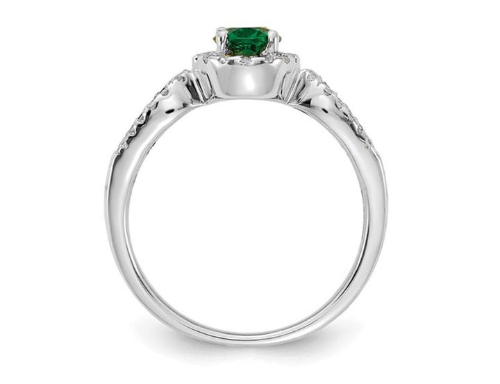 1.00 Carat (ctw) Natural Emerald Ring in 14K White Gold with Diamonds Image 3