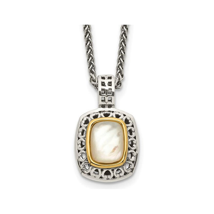 Mother of Pearl Antiqued Necklace in Sterling Silver with 14K Gold Accents Image 1