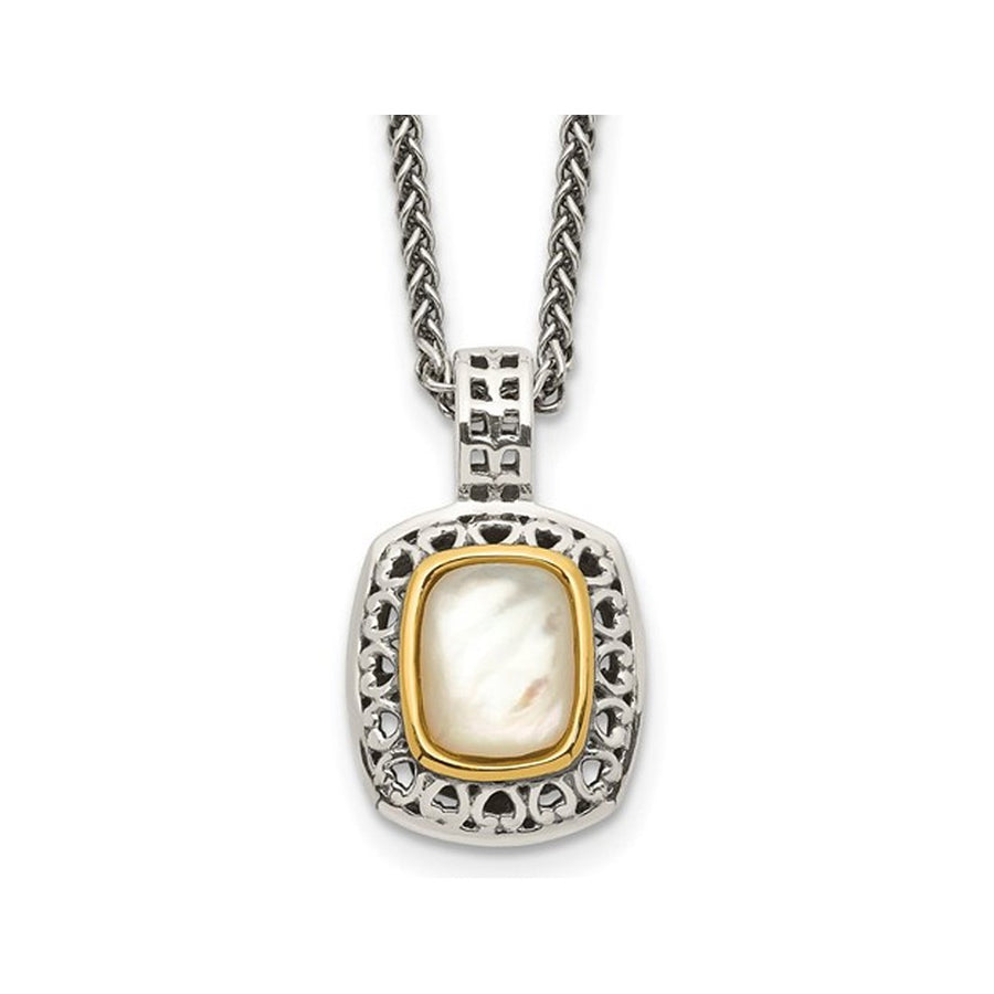 Mother of Pearl Antiqued Necklace in Sterling Silver with 14K Gold Accents Image 1