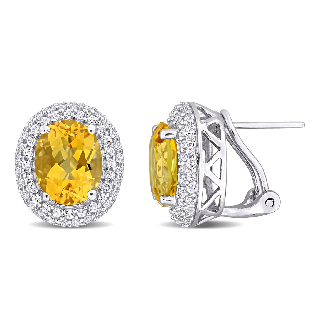 7.84 Carat (ctw) Citrine and White Topaz Button Earrings in Sterling Silver Image 1