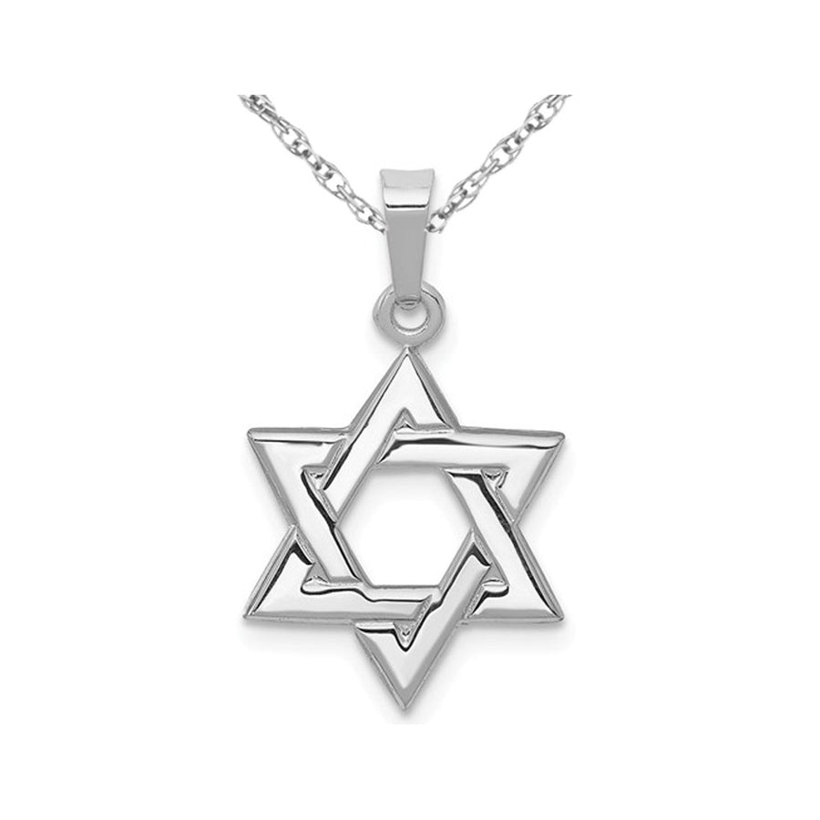 14K White Gold Polished Star Of David Pendant Necklace with Chain Image 1