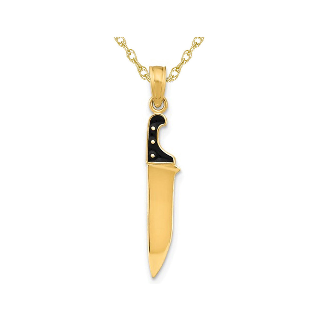 14K Yellow Gold Butcher Knife Charm Pendant Necklace with Chain Image 1