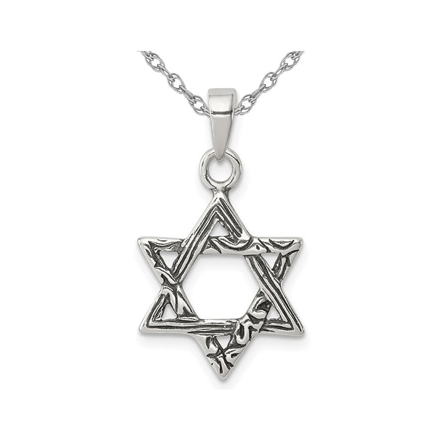 Antiqued Sterling Silver Star of David Pendant Necklace with Chain Image 1