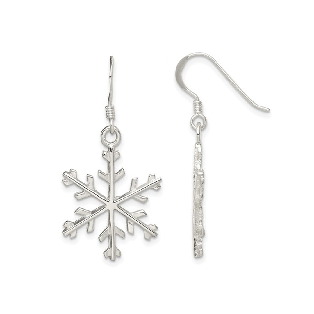 Winter Snowflake Dangle Drop Earrings in Sterling Silver Image 1