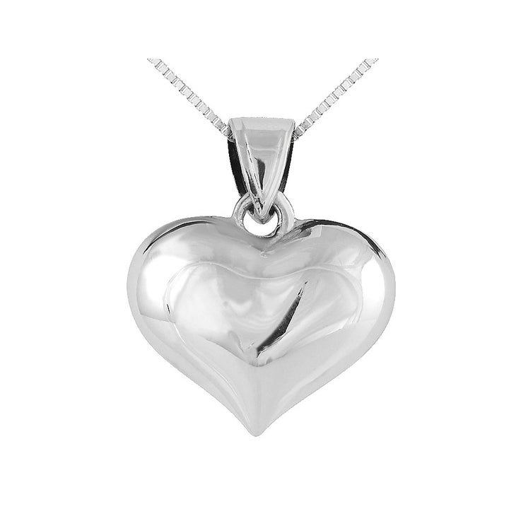 Sterling Silver Puffed Heart Pendant Necklace with Chain Image 1