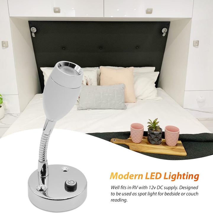 12V LED Bedside Reading Lamps With Programmed Switch For Motorhome Cool White PC Lens X2 Image 4