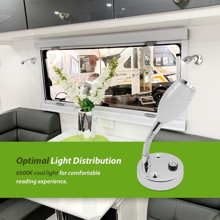 12V LED Bedside Reading Lamps With Programmed Switch For Motorhome Cool White PC Lens X2 Image 6