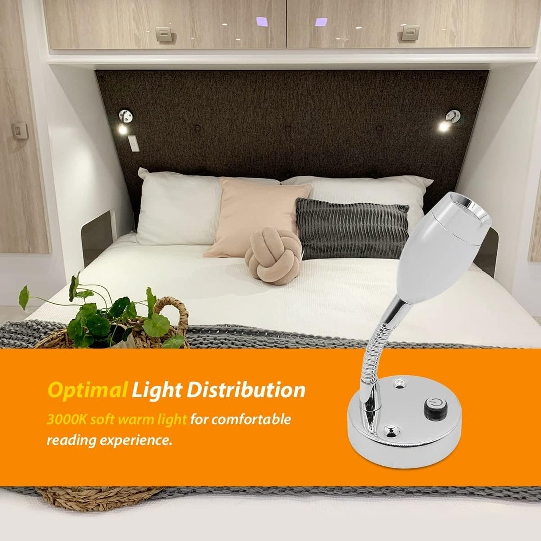 Pair 12V LED Bedside Reading Lamps With Programmed Switch For Motorhome Warm White PC Lens Image 6