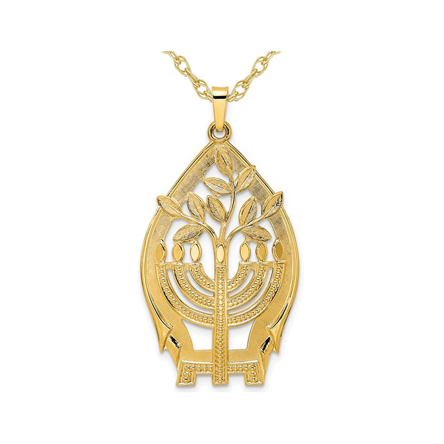 14K Yellow Gold Polished Menorah and Tree of Life Charm Pendant Necklace with Chain Image 1