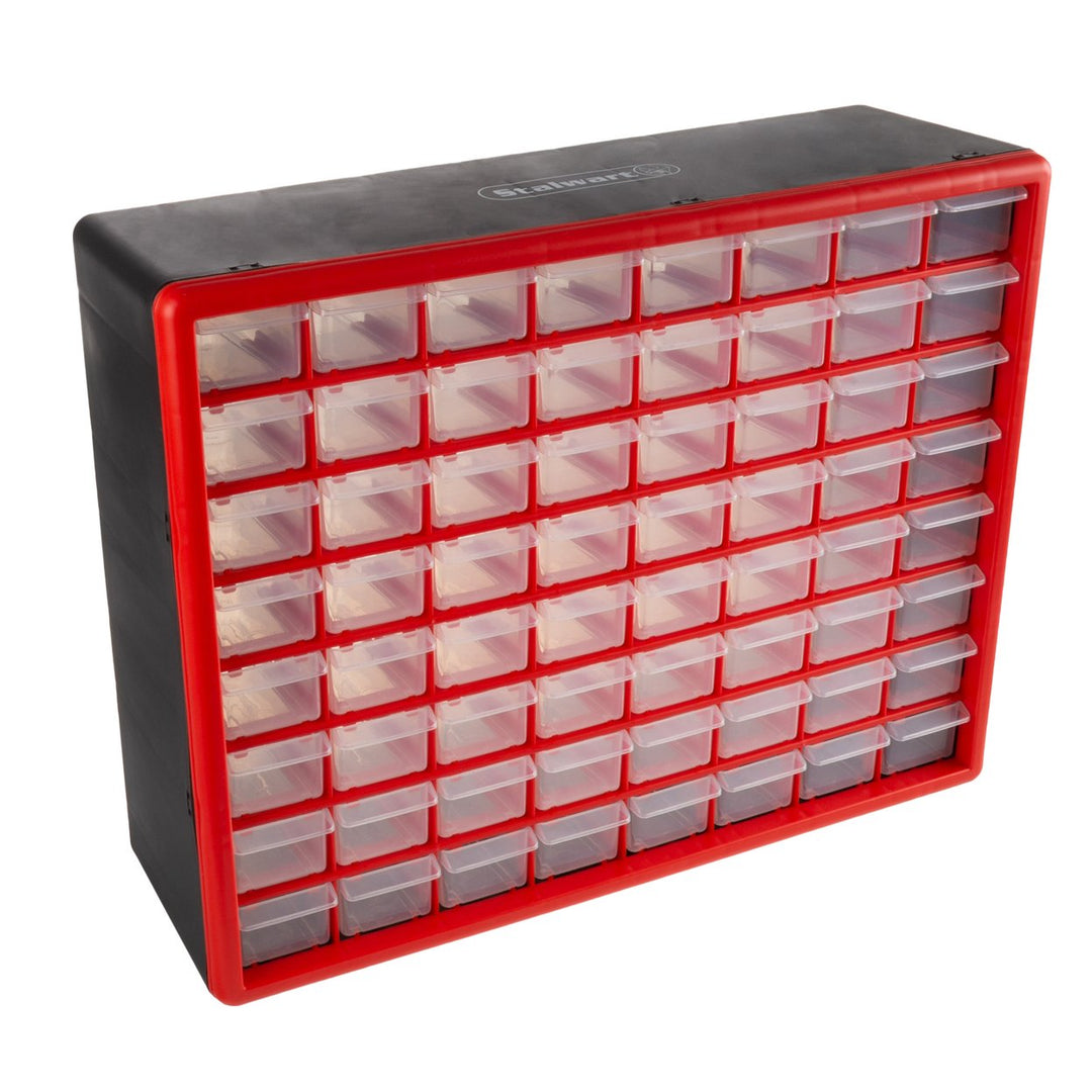 64 Drawer Storage Box Red Wall Mount Tool Craft Organizer Durable Plastic Image 1