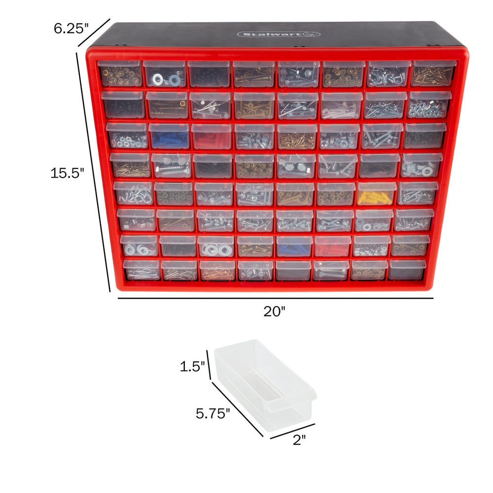 64 Drawer Storage Box Red Wall Mount Tool Craft Organizer Durable Plastic Image 2