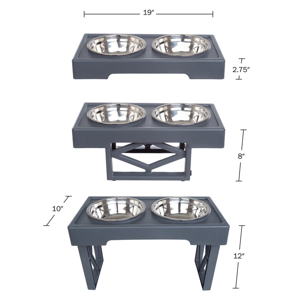 Elevated Dog Bowls Stand Adjusts to Small Medium Large Pets Hold 34oz Gray Image 2