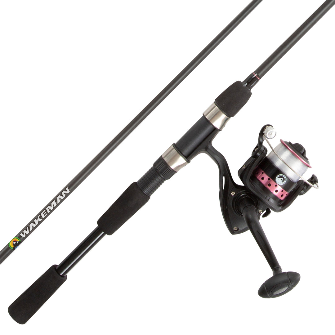 Fishing Rod and Reel Combo 6 ft 6 In Fiberglass Pole Spinning Reel Pink Image 1