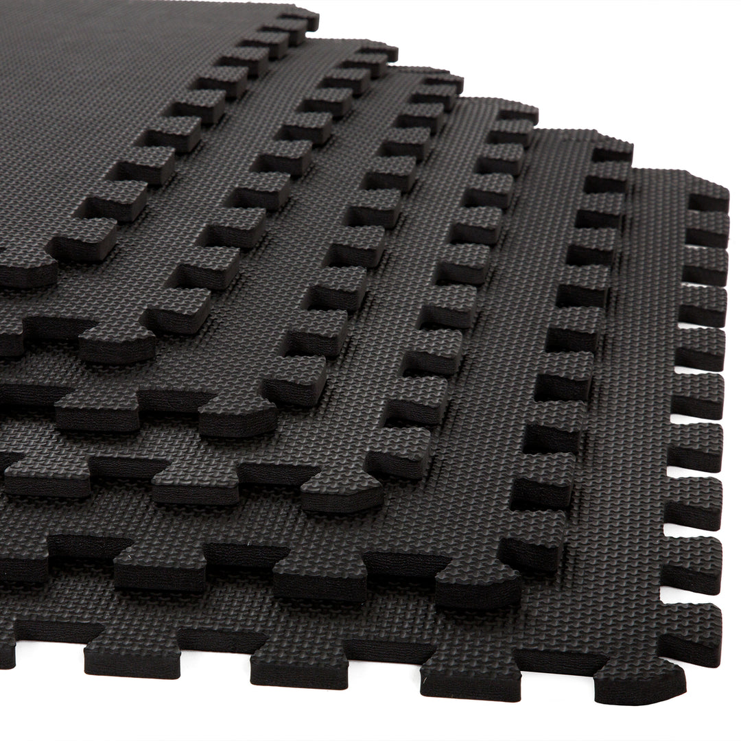 Black EVA Foam Floor Tiles 6 Pack 24 Square Feet Interlocking Mats for Gym Image 1