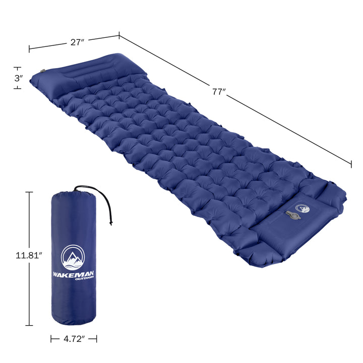 Wakeman Inflatable Sleeping Pad 77x27 Waterproof Mattress Built-in Foot Pump Blue Image 3