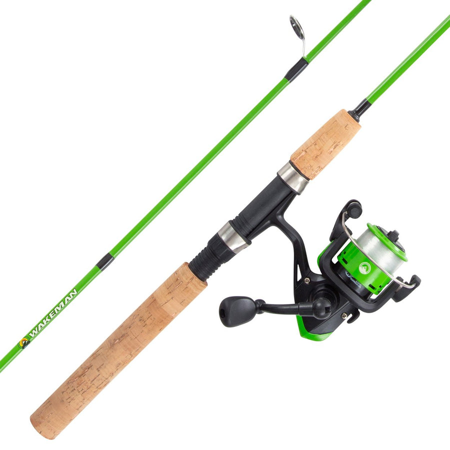 Kids Open Faced Spinning Green Beginner Fishing Pole Starter Kit Rod and Reel Image 1