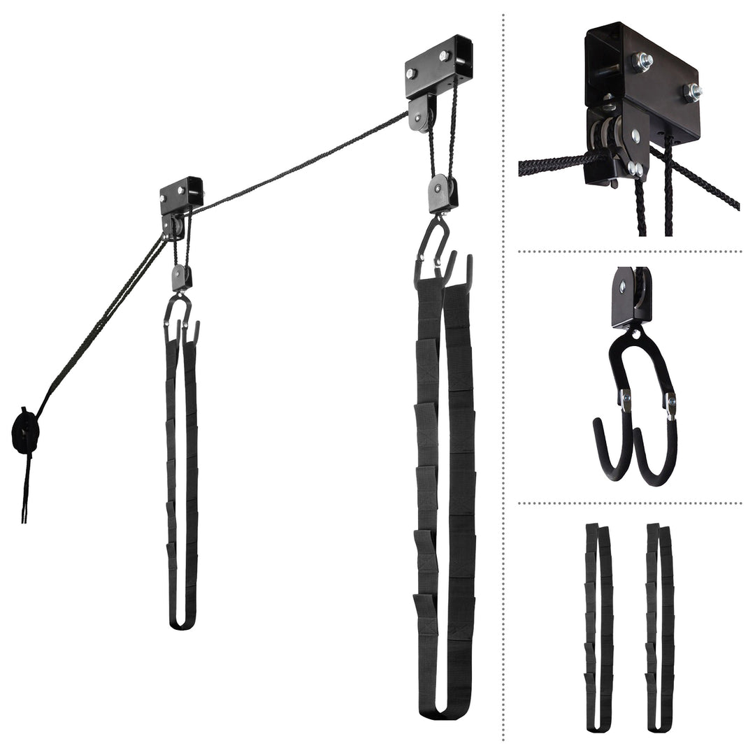 Kayak Hoist Lift 2 Pack Black 125 lb Capacity Ceiling Storage System Image 3