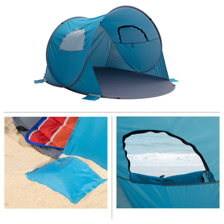 Pop Up Beach Tent 2-3 People UV Protection Waterproof Blue Sun Shelter Canopy Image 3