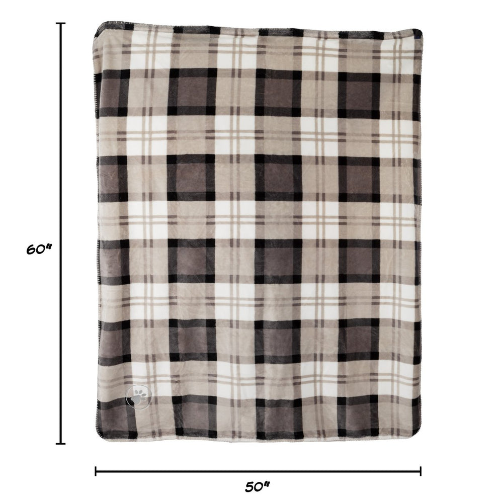 Waterproof Plaid Pet Blanket Tan 50x60 Reversible Sherpa Fleece Durable Throw Image 2