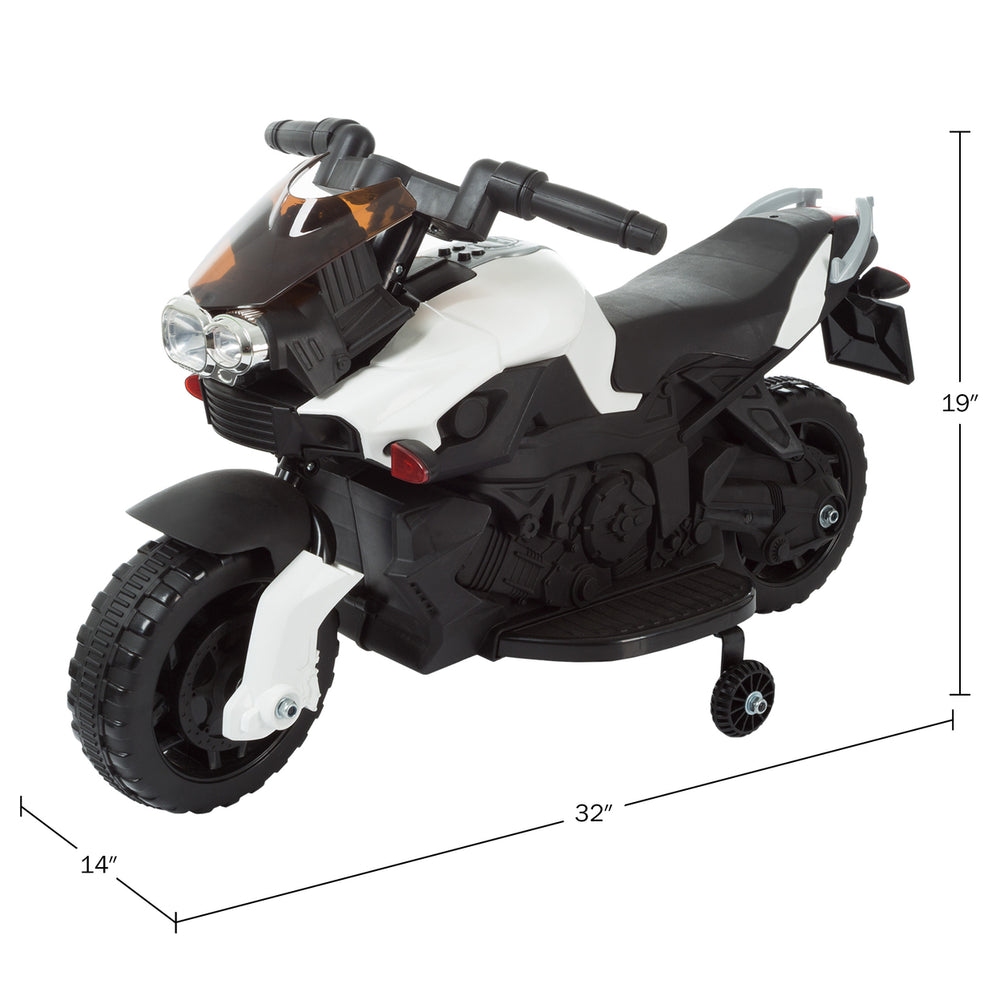 Kids Motorcycle Electric Ride-On with Training Wheels Reverse Function, White Image 2