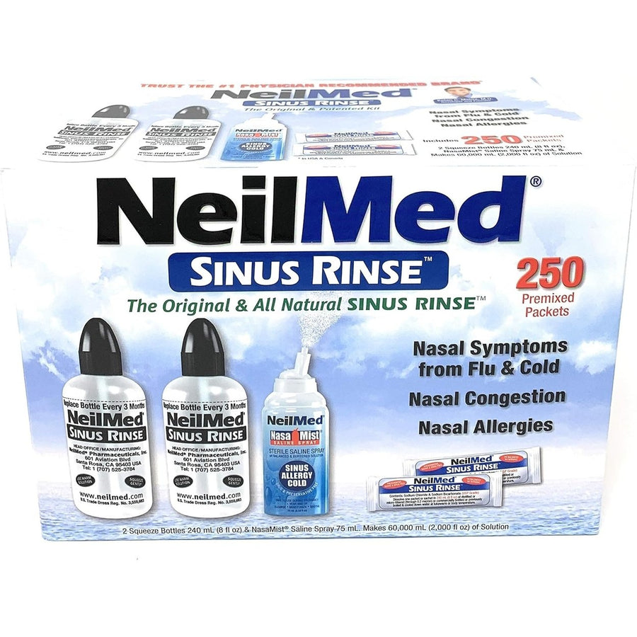 NeilMed Sinus Rinse - 2x8fl oz Bottles Nasamist Saline Spray 75mL - 250 packets Image 1