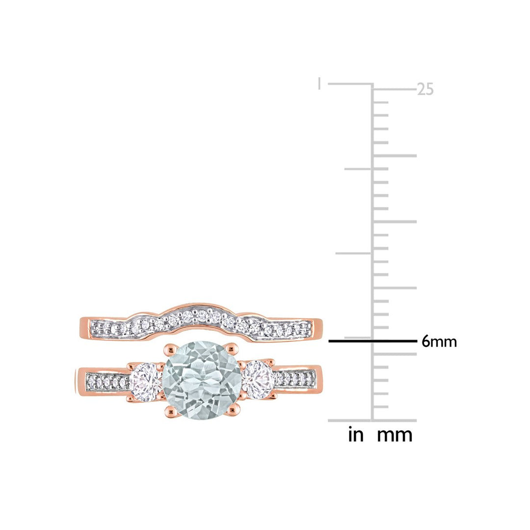 3/4 Carat (ctw) Aquamarine and Lab-Created White Sapphire Bridal Wedding Set Ring in 10K Pink Gold with Diamonds Image 3