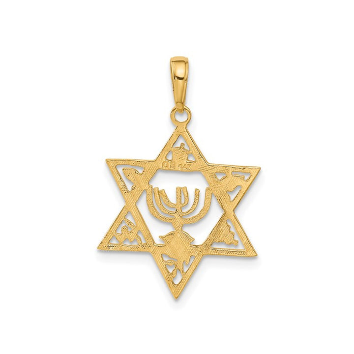 Star Of David with Menorah Pendant 14K Yellow Gold (NO CHAIN) Image 3