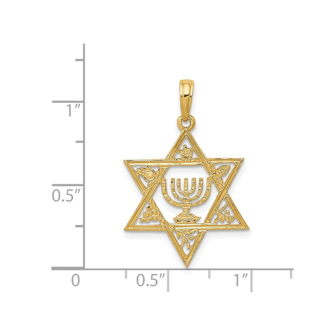 Star Of David with Menorah Pendant 14K Yellow Gold (NO CHAIN) Image 4