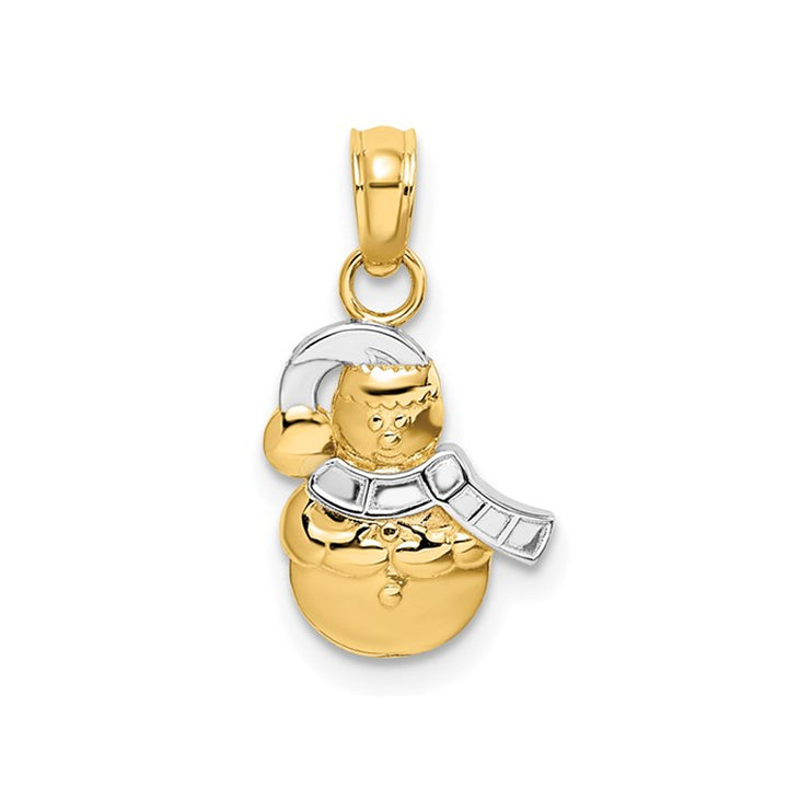 14K Yellow and White Gold Christmas Snowman Charm Pendant Necklace (NO CHAIN) Image 1